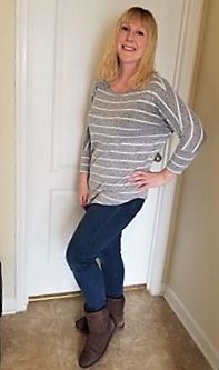 Theresa in her Stitch Fix Jeans and Shirt